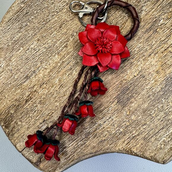 Leather Flower Purse Charm Genuine Leather Bag Charm NEW FAST SHIP - Picture 3 of 7